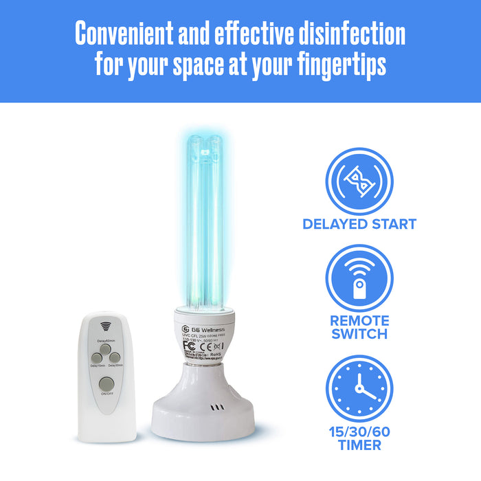 Ozone-Free Ultraviolet Germicidal Light Sanitizer UVC Lamp 25 W E26/E27 with Stand and Remote Control